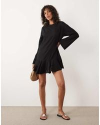 ASOS - Slash Neck Mini Dress With Ruffle Skirt - Lyst