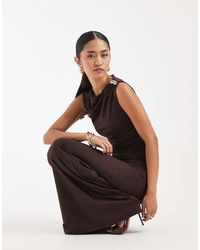 4th & Reckless - Ruched Side Sleeveless Gold-tone Metal Shoulder Detailing Maxi Dress - Lyst