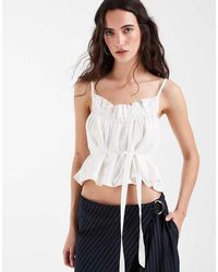 Muse Assembly - Shirred Taffeta Top With Waist Tie - Lyst