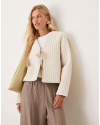 Vila - Tie Front Quilted Jacket - Lyst
