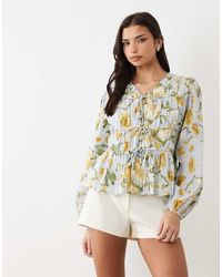 Y.A.S - Tie Front Long Sleeve Cotton Top - Lyst