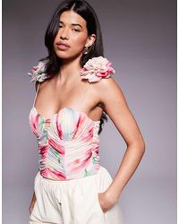 ASOS - Ruched Corset Top With Flower Strap Detail - Lyst