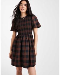 New Look - Plaid Shirred Mini Dress - Lyst