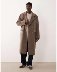 ASOS - Abrigo Largo Color Topo Extragrande De Tejido Efecto Lana De -Neutro - Lyst