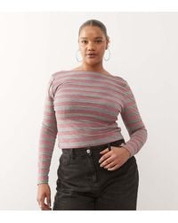 Collusion - Plus Stripe Slash Neck Top - Lyst