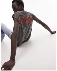 TOPMAN - Oversized Fit Sleeveless T-shirt With Front And Back Acdc Tour Print - Lyst