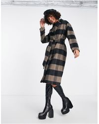 EDITED - Manteau en laine mélangée à carreaux avec ceinture - foncé - Lyst