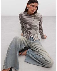 Daisy Street - Button Down Contrast Stripe Cardigan - Lyst