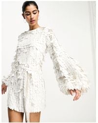 ASOS - All Over Feather Sequin Embellished Long Sleeved Mini Dress - Lyst