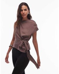 TOPSHOP - Top Color Cioccolato A Righe Con Scollo Drappeggiato - Lyst