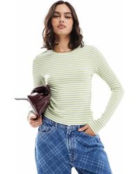 Vero Moda - Gestreepte Top Van Geribbelde Jersey Met Lange Mouwen - Lyst