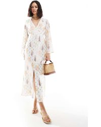 Never Fully Dressed - Vestito Lungo Con Maniche A Palloncino Color Crema - Lyst