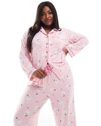 Loungeable - Curve Christmas Santa Print Jersey Pyjama Set - Lyst