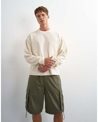 TOPMAN - Relaxed Fit Crop Pique Waffle Long Sleeve T-Shirt - Lyst