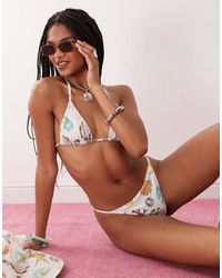 Reclaimed Vintage - Triangle Ribbed Bikini Top With Shell Print - Lyst