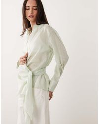 Mango - Overhemd Van 100% Ramee Met Gestrikte Taille - Lyst