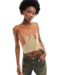 Collusion - Sheer Asymmetric Cami Top With Lace Detail - Lyst