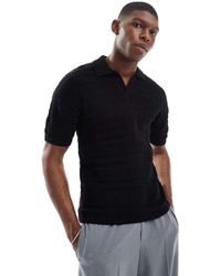 Only & Sons - Drop Shoulder Open Knit Split Neck Polo - Lyst