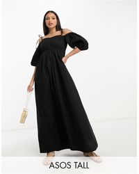 ASOS - Asos Design Tall Off Shoulder Cotton Maxi Dress With Ruched Bust Detail - Lyst
