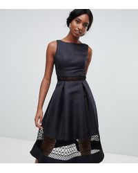 Chi Chi London Structured Midi Dress With Lace Inserts In Black