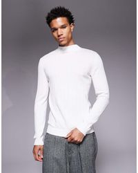 ASOS - Geribbeld Gebreid Muscle Fit T-Shirt Met Lange Mouwen En Col - Lyst