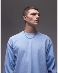 TOPMAN - T-Shirt A Maniche Lunghe Azzurra Lavaggio Vintage - Lyst