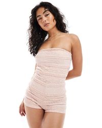 Miss Selfridge - Bandeau-Playsuit Met Ruches En Textuur - Lyst