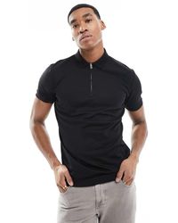 SELECTED - Polo Nera Con Zip Corta - Lyst