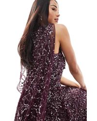 Club L London Club L Embellished Sequin Strapless Fishtail Maxi Dress in  Blue | Lyst UK