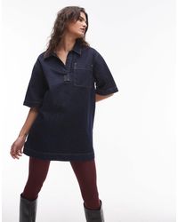 TOPSHOP - Denim Polo Shirt Dress - Lyst