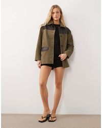 Urbancode - Suede And Leather Contrast Longline Jacket - Lyst