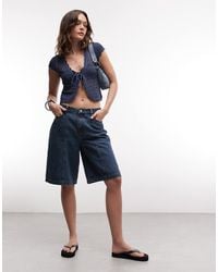 Noisy May - baggy Denim Shorts With Seam Detail - Lyst