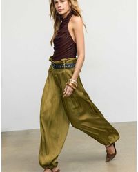 Stradivarius - Satin Sarouel Trousers With Belt - Lyst
