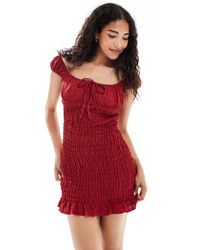 Daisy Street - Shirred Milkmaid Style Mini Dress With Frilled Hem - Lyst