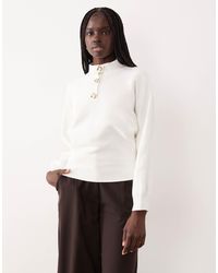 Mango - Pull à col montant et boutons originaux - crème - Lyst