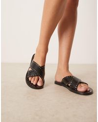 Mango - Leather Studded Strap Sandal - Lyst