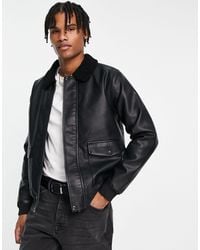 French Connection - Faux Leather Flight Jacket With Borg Collar - Lyst