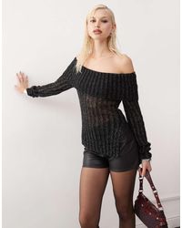 Monki - Gebreide Top Met Blote Schouders En Lange Mouwen - Lyst
