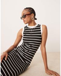 ASOS - Asos design tall - robe mi-longue sans manches à rayures en tissu côtelé structuré style années 90 - noir et blanc - Lyst