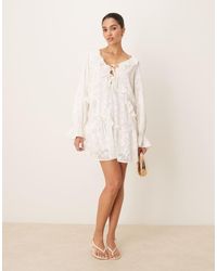 Gina Tricot - Lace Mini Dress With Scalloped Ruffles - Lyst