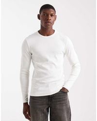 New Look - T-Shirt Attillata A Maniche Lunghe Sporco A Coste - Lyst