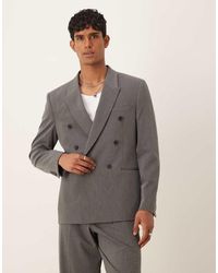 ASOS - Giacca Da Abito Comoda Doppiopetto Antracite Con Motivo Gessato - Lyst