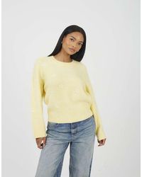 Brave Soul - Soft Crew Neck Daisy Embroidery Jumper - Lyst