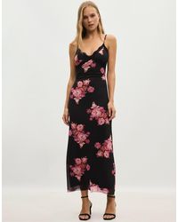 Stradivarius - Printed Tulle Midi Dress With Lace Trim - Lyst