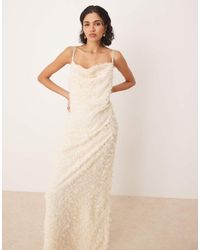 Vila - Vestido Largo Color Crema De Tirantes Con Cuello Desbocado De Tejido Texturizado De -Blanco - Lyst