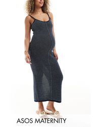ASOS - Asos design maternity – wadenlanges strickkleid mit strukturiertem streifenmuster und riemchenträgern - Lyst