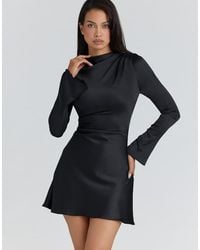 House Of Cb - Lulu Satin Long Sleeve Mini Dress - Lyst
