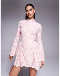 ASOS - High Neck With Flutter Full Length Sleeves And Godet Inserts Devore Mini Dress - Lyst