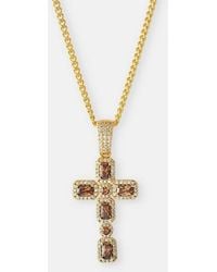 CERNUCCI - Iced Chocolate Gemstone Cross Cuban 40Mm Necklace - Lyst