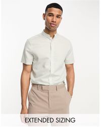 ASOS - Regular Smart Linen Shirt With Mandarin Collar - Lyst